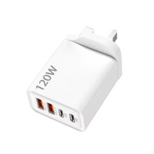White 120W Fast Charging USB C Charger 4 Port (UK Plug) Dual PD USB Wall Adapter for iPhone Samsung Xiaomi