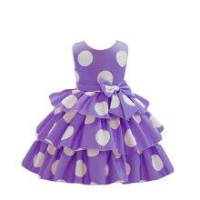 Vestido A-Line de Polka Dot Roxo para Meninas de 5 a 6 Anos