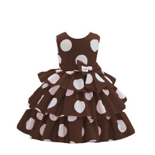 Vestido de Fivela para Menina com Padrão de Bolinhas em Mistura de Cetim, Sem Mangas, Comprimento do Joelho, Estilo A-Line, Marrom
