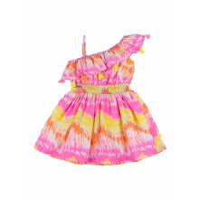 Vestido Fit & Flare Impressão Um Ombro Nautinati para Bebés Meninas | Algodão | Idade 0-3 Anos Rosa-Amarelo