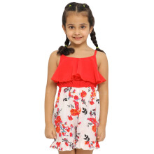 Nautinati Κορίτσια Floral Printed Ραμμένα Στραπς Playsuit Jumpsuit Κόκκινο-Λευκό