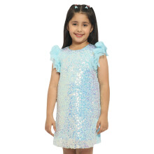 Vestido de Meninas de Poliéster Estampado em Azul