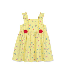 Vestido Amarelo Fit Flare em Algodão Puro com Estampa Floral Nauti Nati Bebês