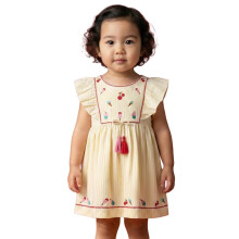 Vestido Nauti Nati Bordado com Rendas para Meninas | Algodão | Idade 0-3 Anos Amarelo