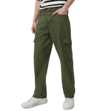 Neostreak Jeans Masculinos Cargo Verde Escuro Largura Solta Com 6 Bolsos Não Esticáveis