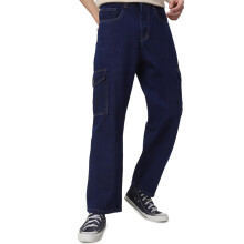 Neostreak Jeans Cargo Masculinos Azul Escuro Largura Solta com 6 Bolsos Não Elastico