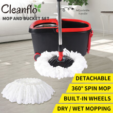 Cleanflo Spin Bucket Set Wet Dry Stainless Steel 360 Rotating 2 Floor Mop Head