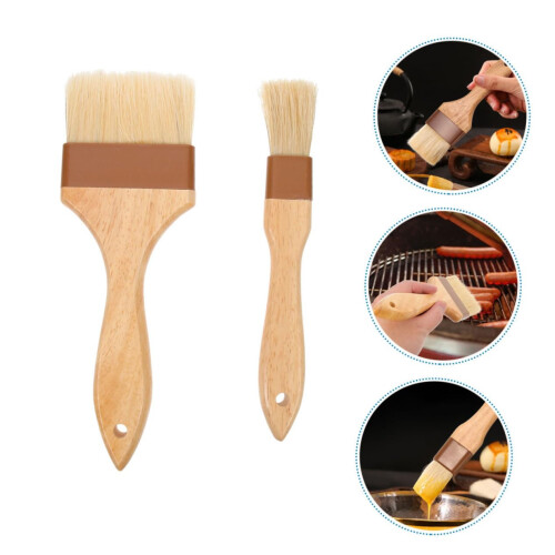 2pcs Boar Bristle Basting Brushes with Ergonomic Beech Handle for Precise Oil Control Cooking Baking BBQ Pastry 1