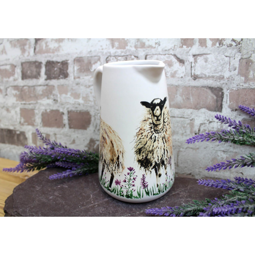White Ceramic Hairy Sheep Jug With Lavender 1