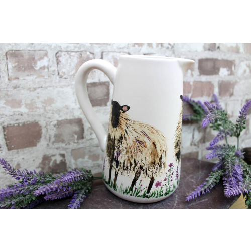 White Ceramic Hairy Sheep Jug With Lavender 2