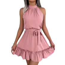 Dress with ribbon, suitable for wedding guests, casual-Pink XL