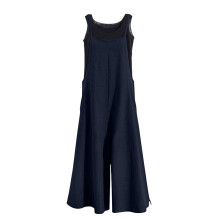 Women's Stylish Bib Pants Baggy Cotton Rompers-Dark Blue XXXL