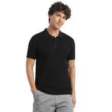 Nobero Mænd Multi Tekstureret Polo T-Shirt(1M-Twpo-R0022-Bl3_Sort_M)