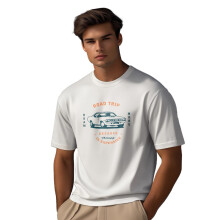 Nobero Mænds Grafisk Print Regular Fit T-Shirt (1M-Twts-C1030-Sa_Road Tri-Hvid