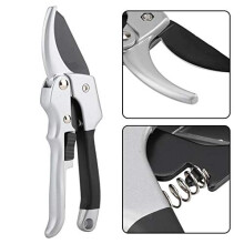 Garden Pruning Shears with Sharp SK5 Steel Blade, Ergonomic NonSlip Grip Grafting Tool Silver