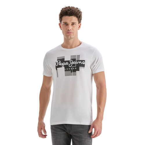 Pepe Jeans Herr Vit Grafisk Logotyp T-Shirt