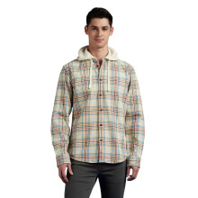 Camicia con Cappuccio a Maniche Lunghe a Quadri Bianchi