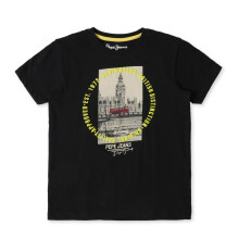 Pepe Jeans Pojkar Regular Fit Tryckt T-Shirt Svart