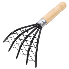 Stainless Steel Clam Rake with Wooden Handle, Compact Clam Digging Tool for Beach Shellfish Harvesting