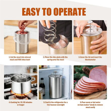 Prensa de Fiambre de Acero Inoxidable con Termómetro, Mecanismo de Resorte para Jamón, Molde de Carne para Cocinar y Hacer Sándwiches en Casa.