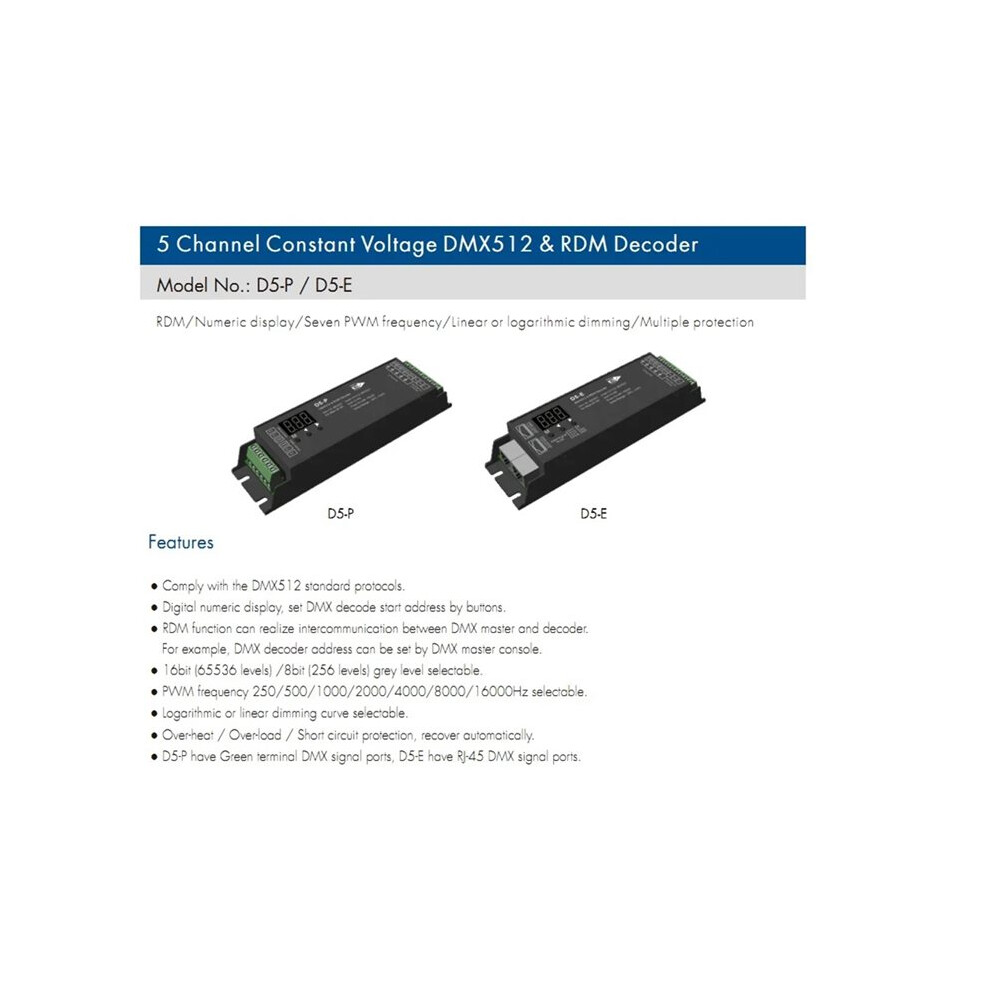 Dc12-48V 5-Channel X 4A 5-Channel Constant Voltage Dmx512 & Rdm Decoder D5-E 4711201426402