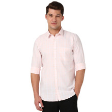 Peter England Ανδρικό Πουκάμισο Πολυεστέρα Καρό Slim Fit (Pcsfsslph22051_Ροζ, 39)
