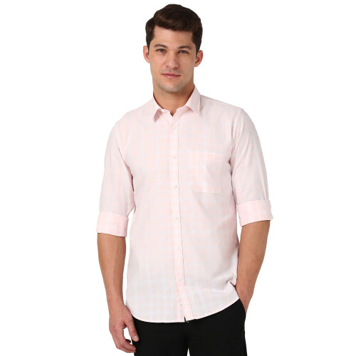 Peter England Ανδρικό Πουκάμισο Πολυεστέρα Καρό Slim Fit (Pcsfsslph22051_Ροζ, 39)