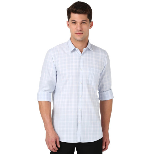 Peter England Ανδρικό Μπλε Πουκάμισο Slim Fit με Καρό