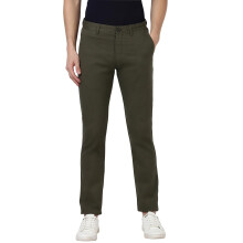 Peter England Heren Olijfgroene Effen Super Slim Fit Broeken