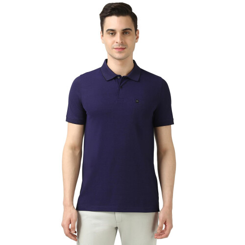 Peter England Ανδρικό Μπλε Πόλο T-Shirt με Υφή