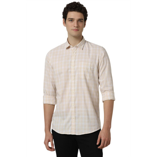 Peter England Ανδρικό Slim Fit Πουκάμισο Πολυκαρβόνου (Pcsfsslpw06739_Cream)
