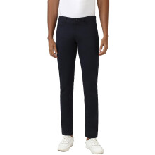 Peter England Heren Marineblauwe Effen Lage Skinny Fit Broeken