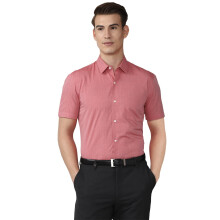 Peter England Ανδρικό Κοντομάνικο Πουκάμισο Slim Fit (Peshmslbg36677_Red, 40)