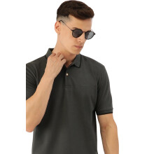 Peter England Camiseta Polo Ajustada Masculina Com Detalhes Coloridos| Algodão Rico| Piquê Médio Cinza