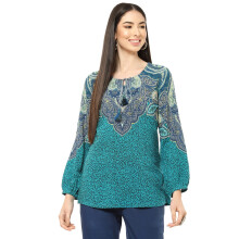 Rangriti Camisa Étnica Verde Água para Mulheres (Tamanho_S)