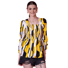 Sheetal Associates Dames Casual Puff Mouwen Bloemenprint Peplum Top