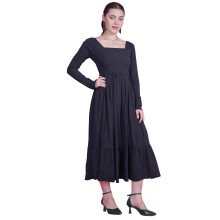 Sheetal Associates Kvinders Solid Fit & Flare Square Neck Casual Maxi Kjole Sort