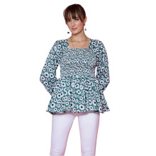 Sheetal Associates Dames Casual Peplum Top met Bisschopsmouwen en Polkadrukken