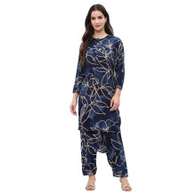 Rangriti Women'S Navy Blue Floral Printed Straight Co-Ord Set_34
