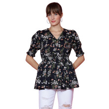 Sheetal Associates Dames Casual Puff Mouwen Bloemenprint Peplum Top