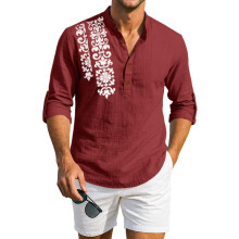 Camisa Kurta Masculina Regular Fit Estilosa com Design Bordado em Algodão Marrom