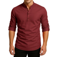 Kurta Masculino em Algodão Poliéster Regular Fit de Manga Longa Marrom