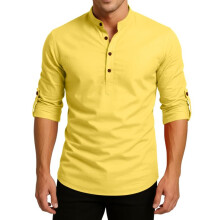 Royalscout Camisa Masculina de Algodão Amarelo com Manga Longa