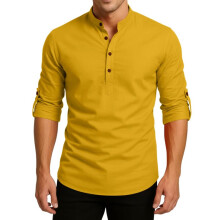 Kurta Masculino em Algodão e Poliéster Regular com Mangas Compridas Ouro