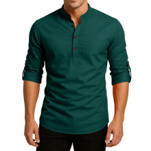 Royalscout Camisa Kurta Verde de Algodão e Poliéster para Homens