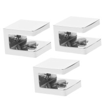 3pcs Adjustable Heavy Duty Glass Shelf Brackets with Non‑Slip Gaskets, Silver Wall Mounted Supports