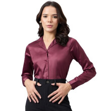 Style Quotient Dames Bordeaux Satijnen Regular Fit Semi-Formele Shirt