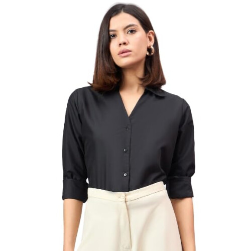 Style Quotient Dames Zwarte Effen Formele Blouse