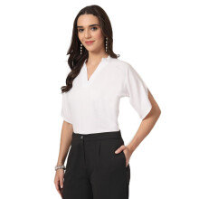 Style Quotient Dames Effen Witte Polymoss Formele Top