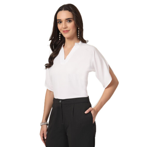 Style Quotient Dames Effen Witte Polymoss Formele Top